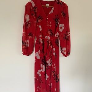 Red midi dress with floral print